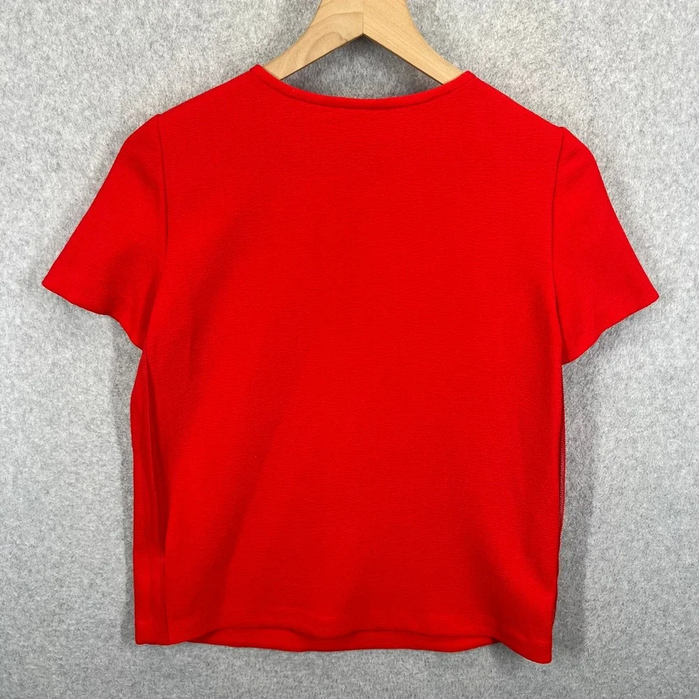 Tory Burch Short Sleeve Top Womens 0 Red‎ Crepe Keyhole Side Zip EUC